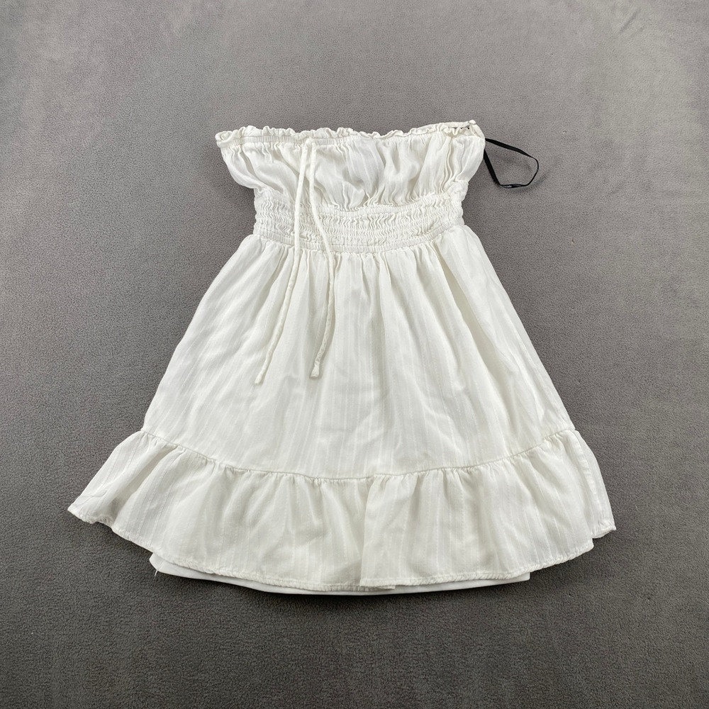 Forever 21 White Strapless Smocked Mini Dress Textured Stripe Tiered Small